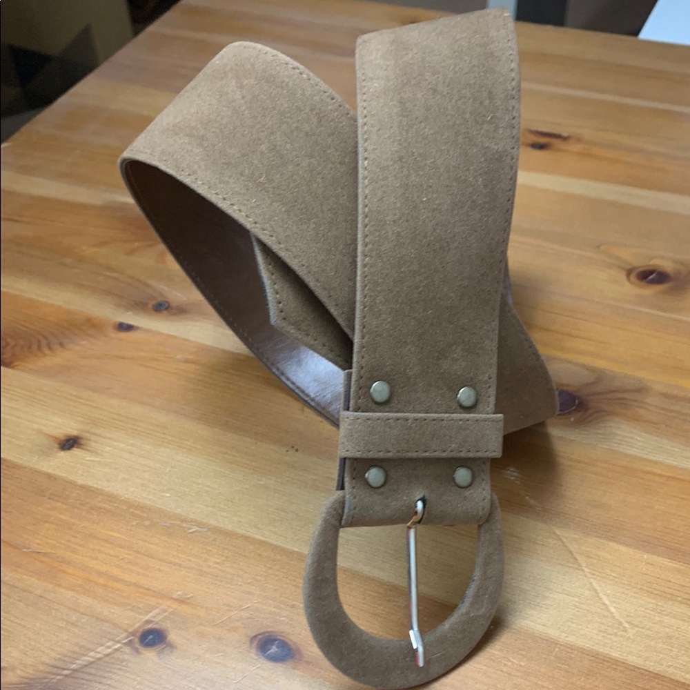 Source Unknown Tan Suede Wide Belt with Round Buckle